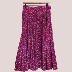 Vintage ILGWU Tag • Magenta Pink Floral Pleated Skirt • Approx Sz Medium